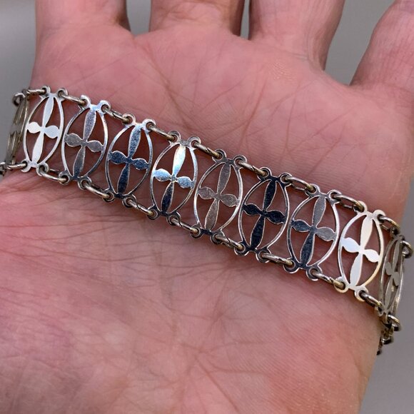 Vtg English Sterling Silver 925 Cross Link Bracelet Hallmarked J538 - Picture 4 of 12